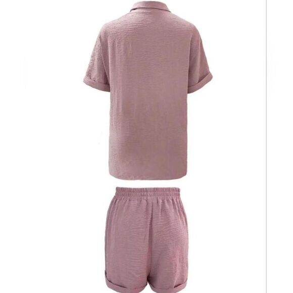 casual solid two piece set button down - Picture 2 of 4